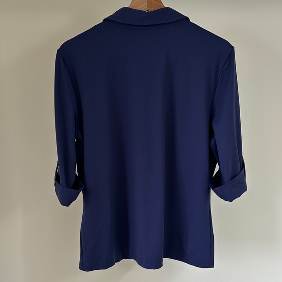 J.McLaughlin Monroe 3/4 Sleeve Navy Blue Button-Down Shirt - Picture 6 of 8
